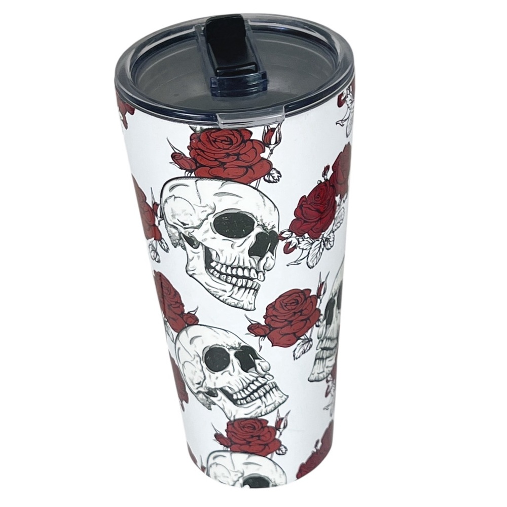 Hydrapeak Skulls and Roses BPA Free Travel Tumbler EUC Goth Punk Halloween Love - Picture 3 of 9